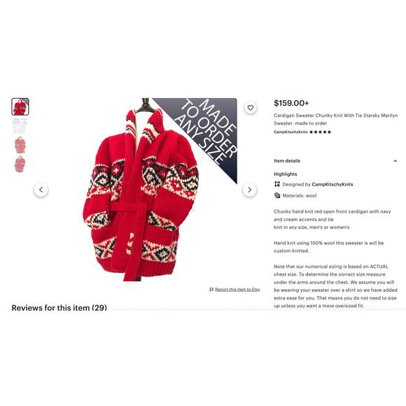 Camp Kitschy Knits Starsky Hand Knit Wool Sweater 34‎ - Picture 4 of 11